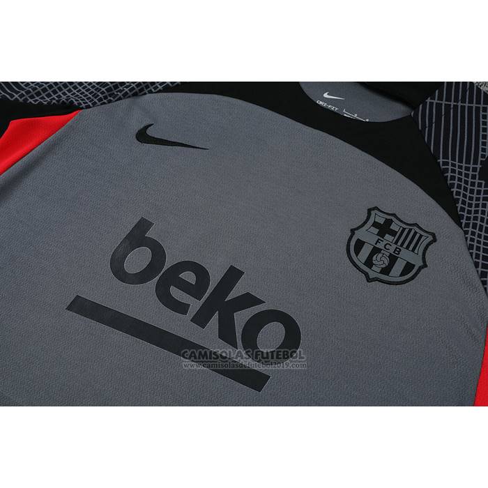 Fato de Treino Barcelona Manga Curta 2022-2023 Cinza - Calcas Curta